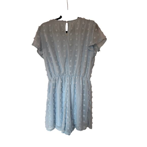 Light Blue Floral Textured Wrap Romper - Picture 2 of 5